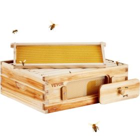 VEVOR Bee Hive Medium Box Starter Kit, 100% Beeswax Coated Natural Cedar Wood, Langstroth Beehive Kit with 10 Frames and Foundations, Transparent Acry