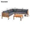 GO Wood Structure Outdoor Sofa Set with gray Cushions Exotic design Water-resistant and UV Protected texture High quality acacia wood Strong Metal Acc