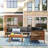 GO Wood Structure Outdoor Sofa Set with gray Cushions Exotic design Water-resistant and UV Protected texture High quality acacia wood Strong Metal Acc