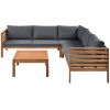 GO Wood Structure Outdoor Sofa Set with gray Cushions Exotic design Water-resistant and UV Protected texture High quality acacia wood Strong Metal Acc