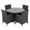 5 Piece Outdoor Dining Set All-Weather Wicker Patio Dining Table and Chairs with Cushions, Round Tempered Glass Tabletop with Umbrella Cutout for Pati