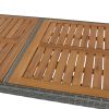 5-pieces Outdoor Patio Wicker Bar Set, Bar Height Chairs With Non-Slip Feet And Fixed Rope, Removable Cushion, Acacia Wood Table Top