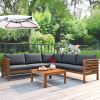 GO Wood Structure Outdoor Sofa Set with gray Cushions Exotic design Water-resistant and UV Protected texture High quality acacia wood Strong Metal Acc