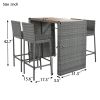 5-pieces Outdoor Patio Wicker Bar Set, Bar Height Chairs With Non-Slip Feet And Fixed Rope, Removable Cushion, Acacia Wood Table Top